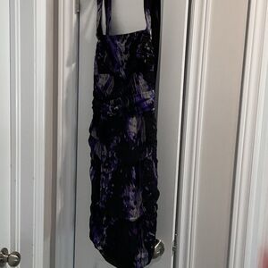 le chateau Purple and Black Ruched Midi Dress